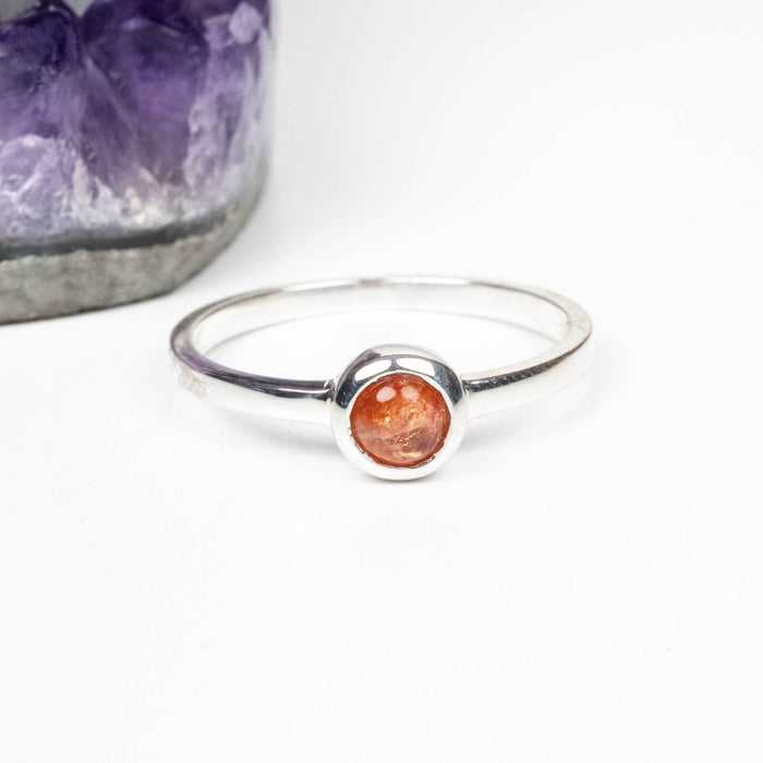Sunstone Ring 4mm Size 9 .925 Silver - InnerVision Crystals