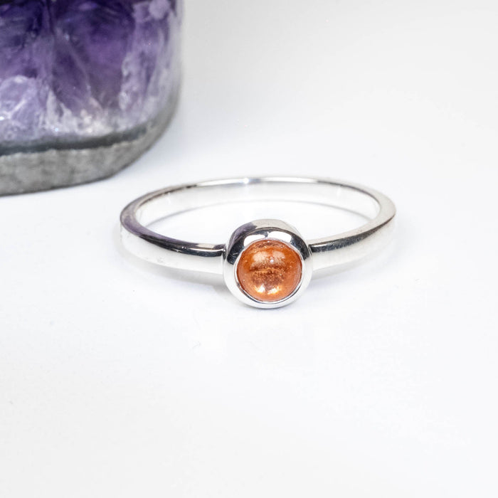 Sunstone Ring 4mm Size 9 .925 Silver - InnerVision Crystals