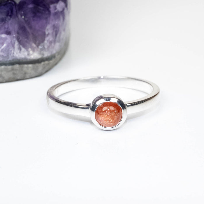 Sunstone Ring 4mm Size 9 .925 Silver - InnerVision Crystals