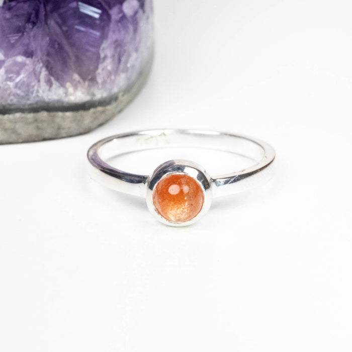 Sunstone Ring 5mm Size 7 .925 Silver - InnerVision Crystals