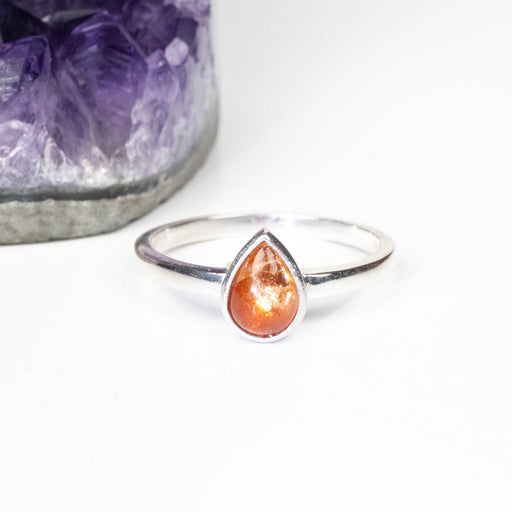 Sunstone Ring 6x5mm Size 7 .925 Silver - InnerVision Crystals