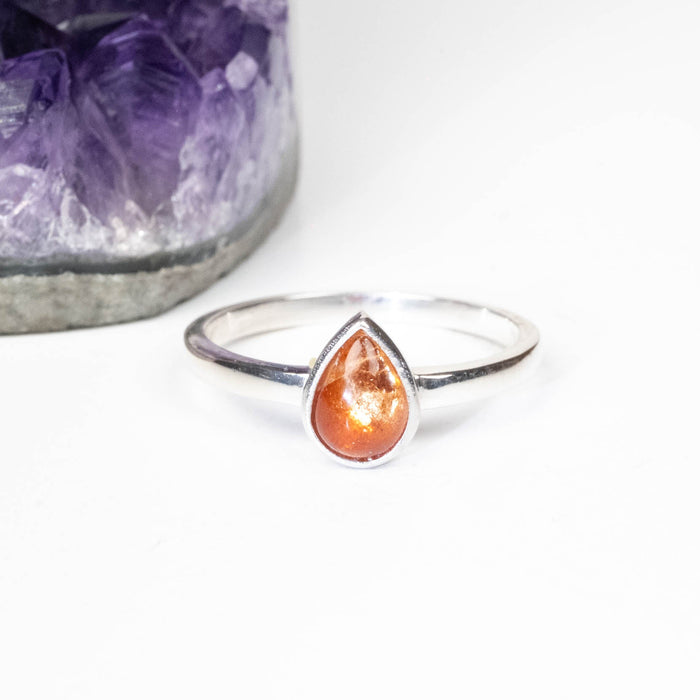 Sunstone Ring 6x5mm Size 7 .925 Silver - InnerVision Crystals