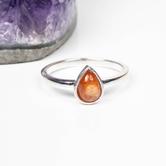 Sunstone Ring 7x4mm Size 6 .925 Silver - InnerVision Crystals