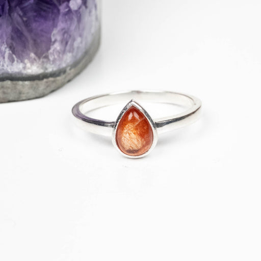 Sunstone Ring 7x4mm Size 6 .925 Silver - InnerVision Crystals