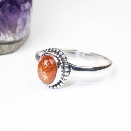 Sunstone Ring 7x5mm Size 10 .925 Silver - InnerVision Crystals