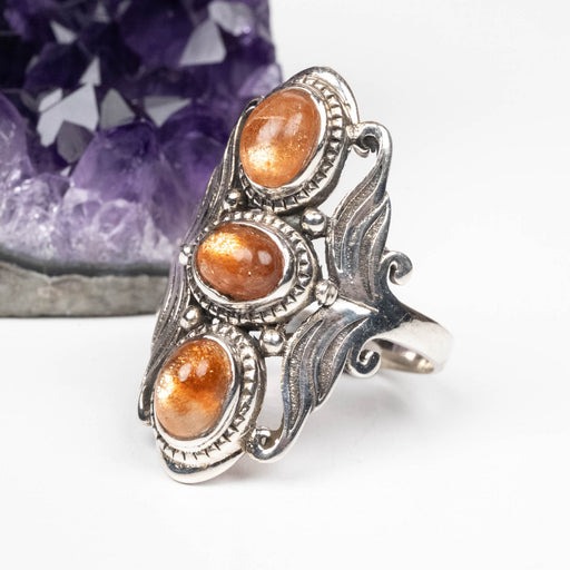 Sunstone Ring 7x5mm Size 10 .925 Silver - InnerVision Crystals