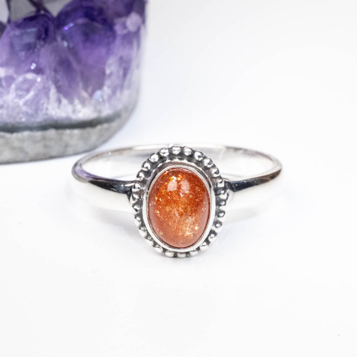 Sunstone Ring 7x5mm Size 10 .925 Silver - InnerVision Crystals