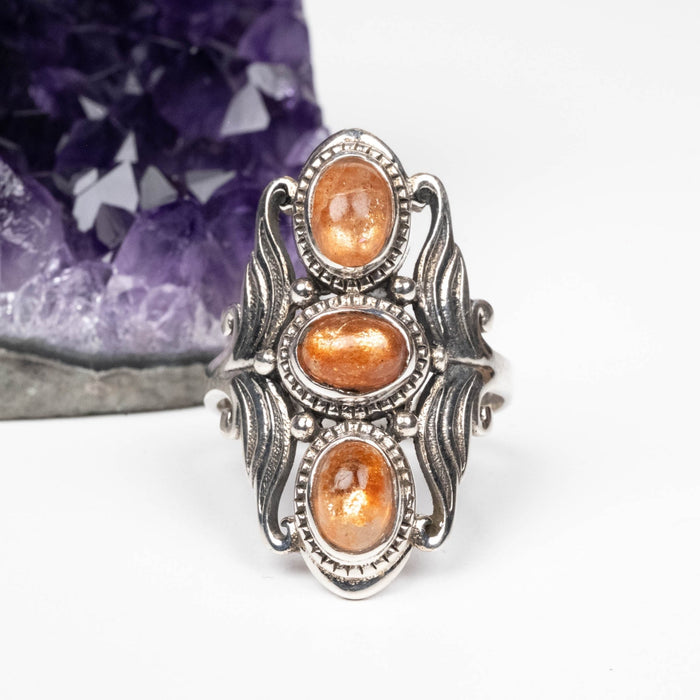 Sunstone Ring 7x5mm Size 10 .925 Silver - InnerVision Crystals