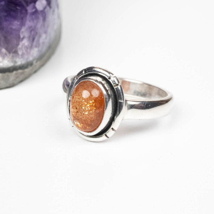 Sunstone Ring 7x5mm Size 5 .925 Silver - InnerVision Crystals