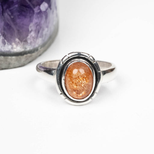 Sunstone Ring 7x5mm Size 5 .925 Silver - InnerVision Crystals