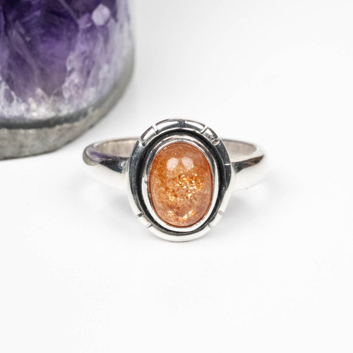Sunstone Ring 7x5mm Size 5 .925 Silver - InnerVision Crystals