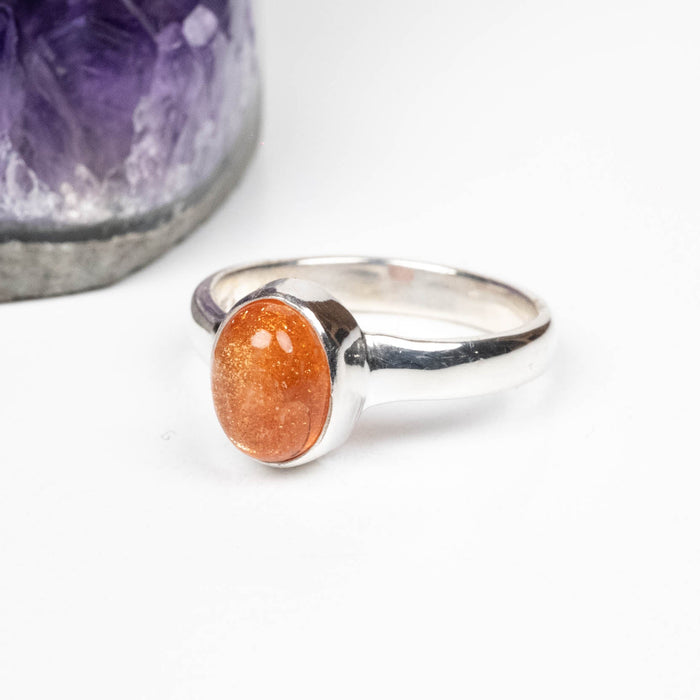 Sunstone Ring 7x5mm Size 6 .925 Silver - InnerVision Crystals