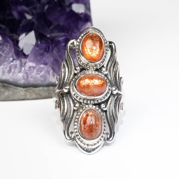 Sunstone Ring 7x5mm Size 6 .925 Silver - InnerVision Crystals