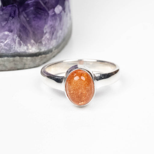 Sunstone Ring 7x5mm Size 6 .925 Silver - InnerVision Crystals