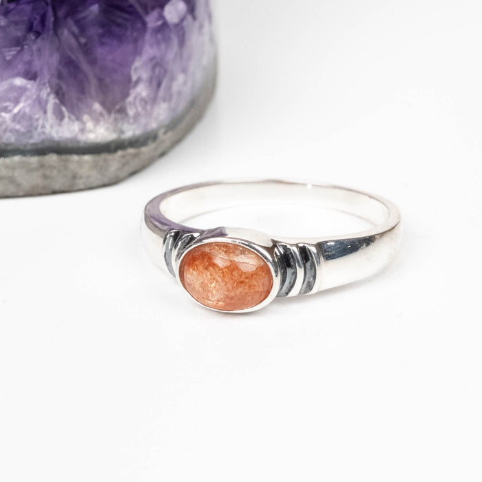 Sunstone Ring 7x5mm Size 7 .925 Silver - InnerVision Crystals
