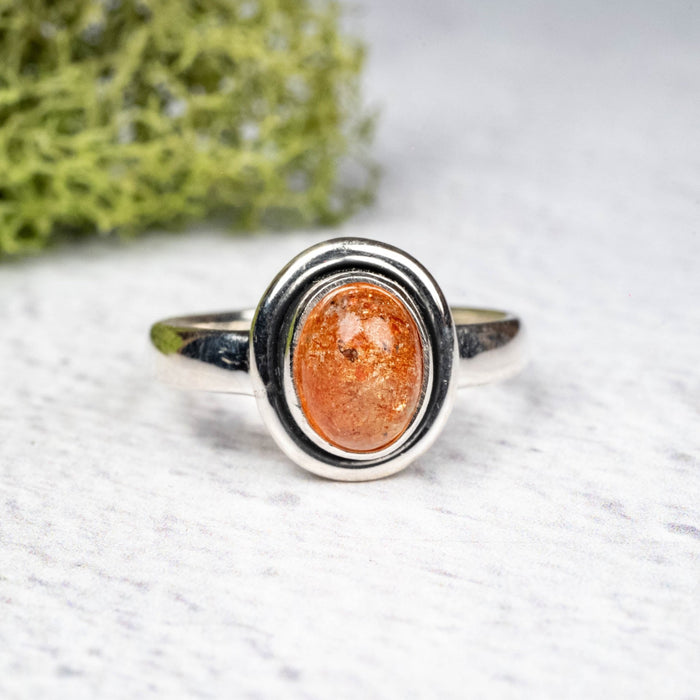 Sunstone Ring 7x5mm Size 7 .925 Silver - InnerVision Crystals