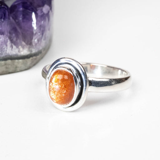 Sunstone Ring 7x5mm Size 8 .925 Silver - InnerVision Crystals