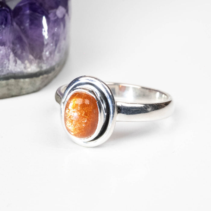 Sunstone Ring 7x5mm Size 8 .925 Silver - InnerVision Crystals