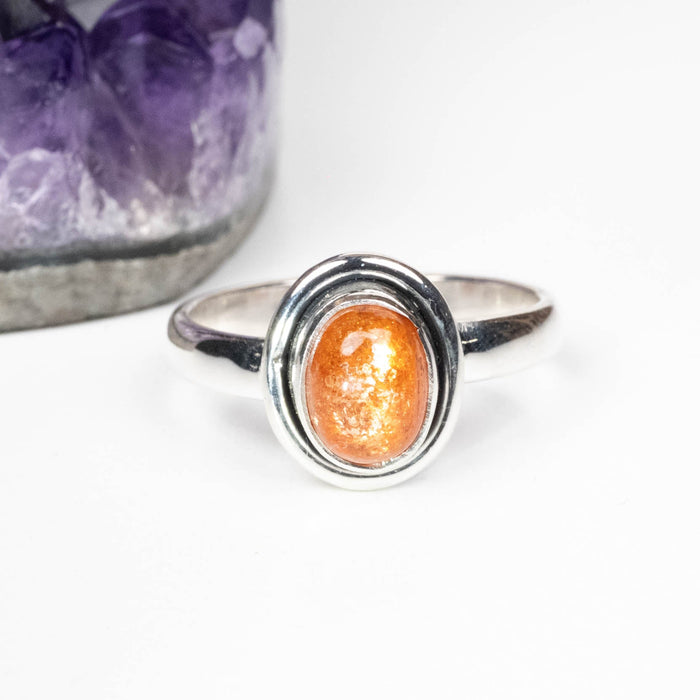 Sunstone Ring 7x5mm Size 8 .925 Silver - InnerVision Crystals