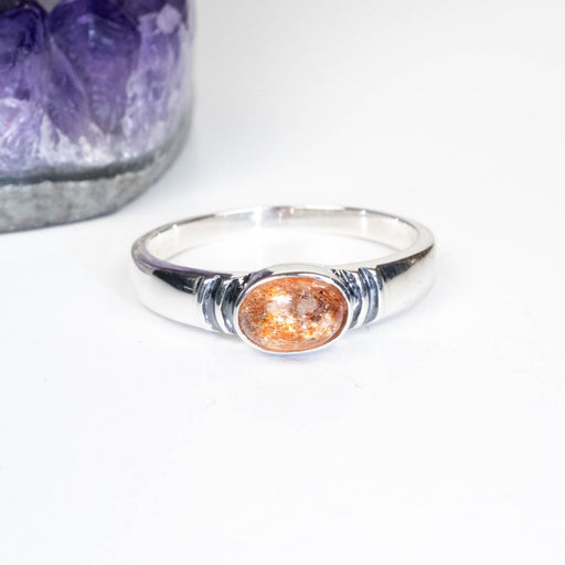 Sunstone Ring 7x5mm Size 9 .925 Silver - InnerVision Crystals