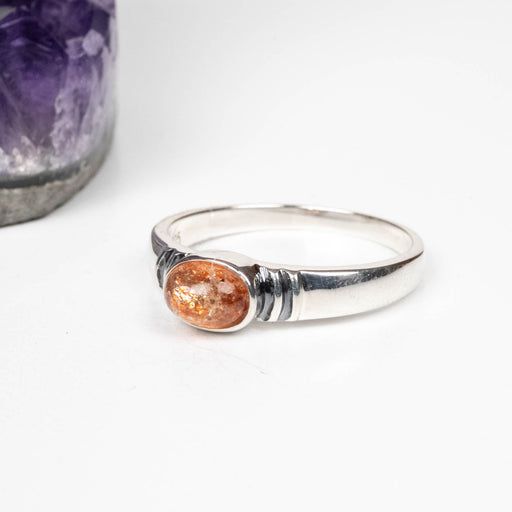 Sunstone Ring 7x5mm Size 9 .925 Silver - InnerVision Crystals