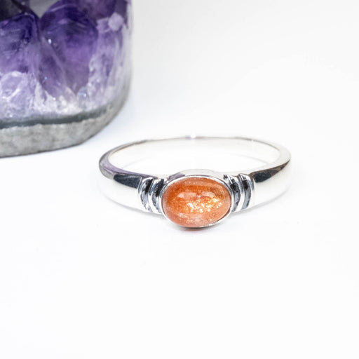 Sunstone Ring 7x5mm Size 9 .925 Silver - InnerVision Crystals