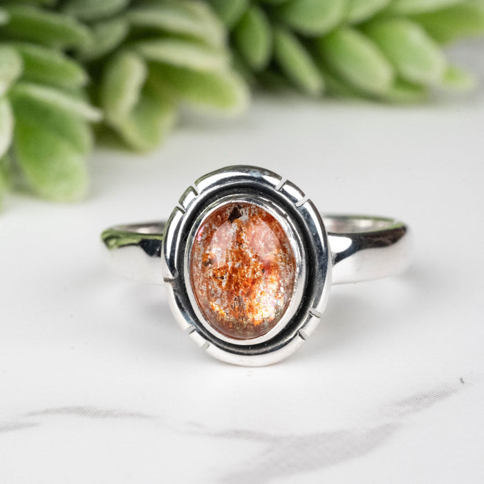 Sunstone Ring 8x6mm Size 7 - InnerVision Crystals