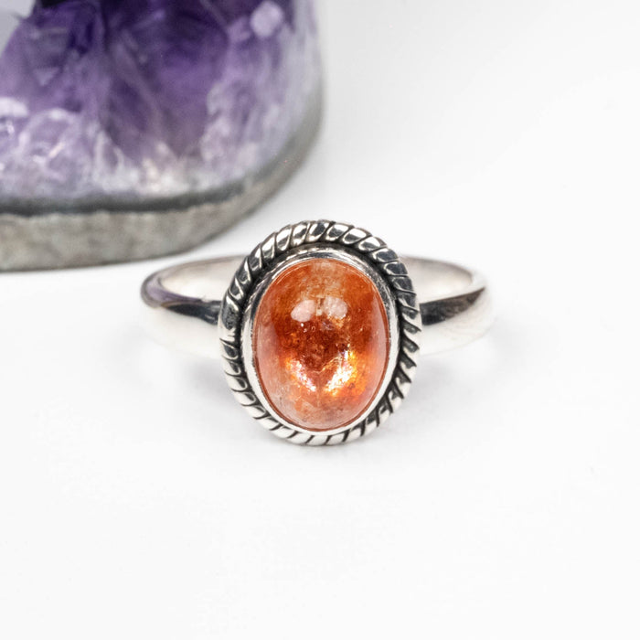 Sunstone Ring 8x6mm Size 7 .925 Silver - InnerVision Crystals