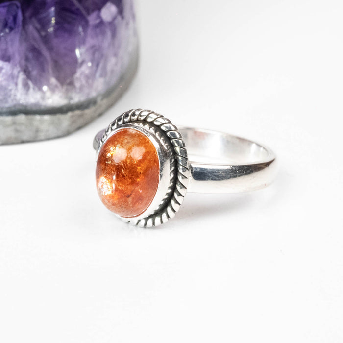 Sunstone Ring 8x6mm Size 7 .925 Silver - InnerVision Crystals