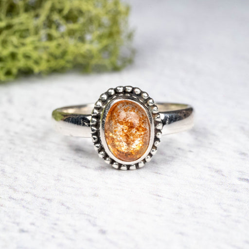 Sunstone Ring 8x6mm Size 8 .925 Silver - InnerVision Crystals