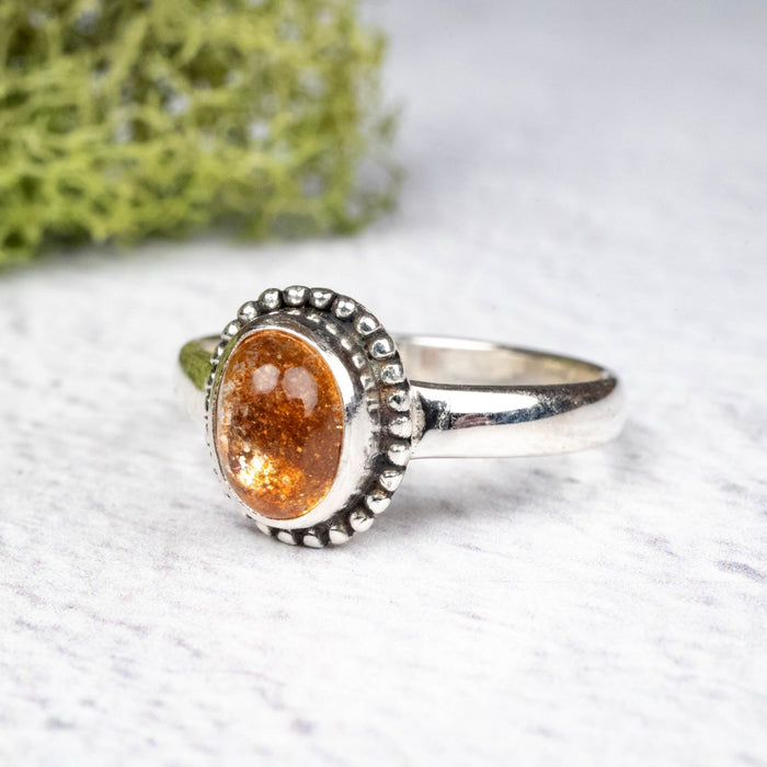 Sunstone Ring 8x6mm Size 8 .925 Silver - InnerVision Crystals