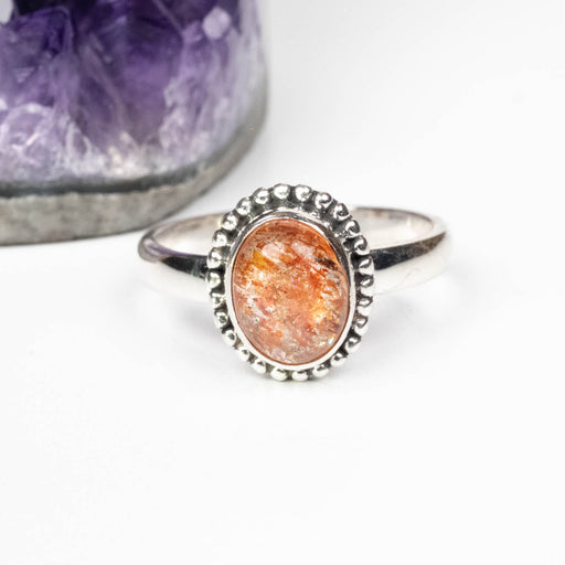 Sunstone Ring 8x6mm Size 8 .925 Silver - InnerVision Crystals
