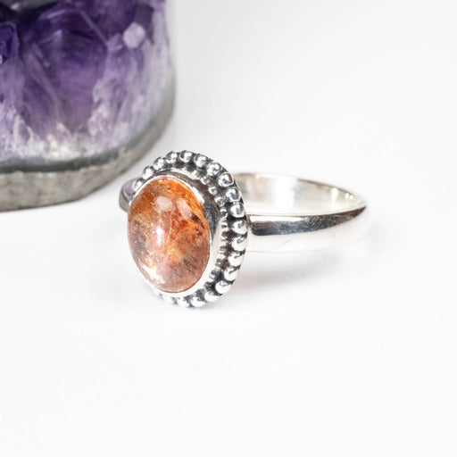Sunstone Ring 8x6mm Size 8 .925 Silver - InnerVision Crystals