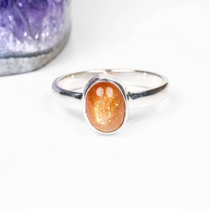 Sunstone Ring 8x6mm Size 9 .925 Silver - InnerVision Crystals