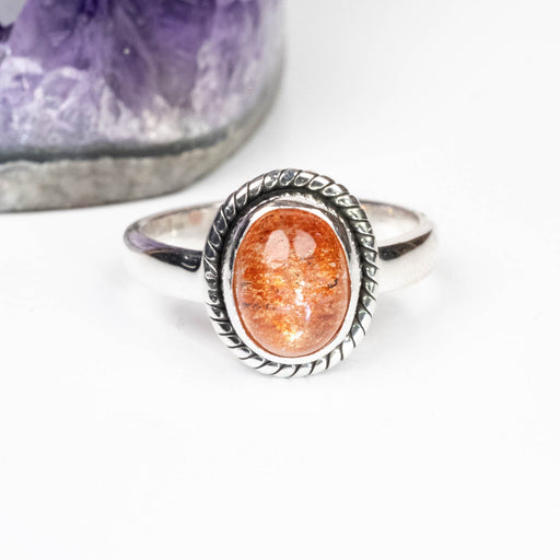 Sunstone Ring 9x6mm Size 7 .925 Silver - InnerVision Crystals