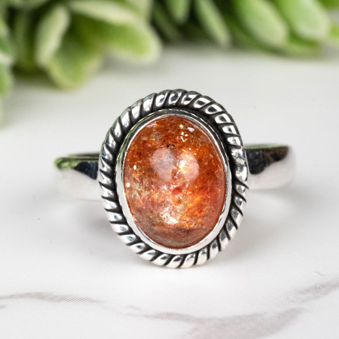 Sunstone Ring 9x7mm Size 4 - InnerVision Crystals