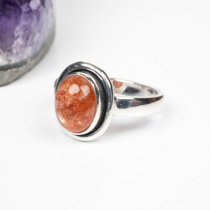 Sunstone Ring 9x7mm Size 4 .925 Silver - InnerVision Crystals