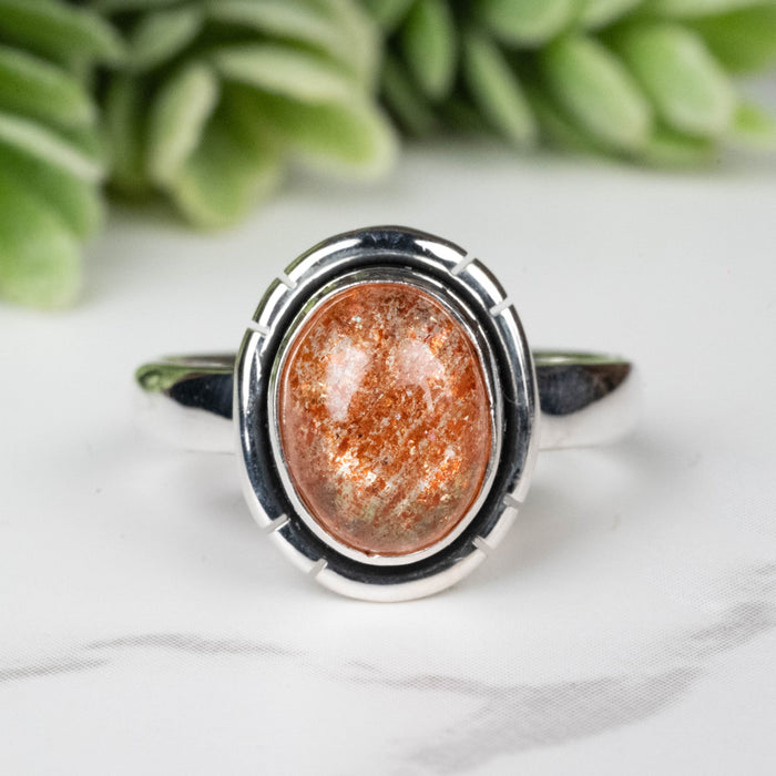 Sunstone Ring 9x7mm Size 6 - InnerVision Crystals