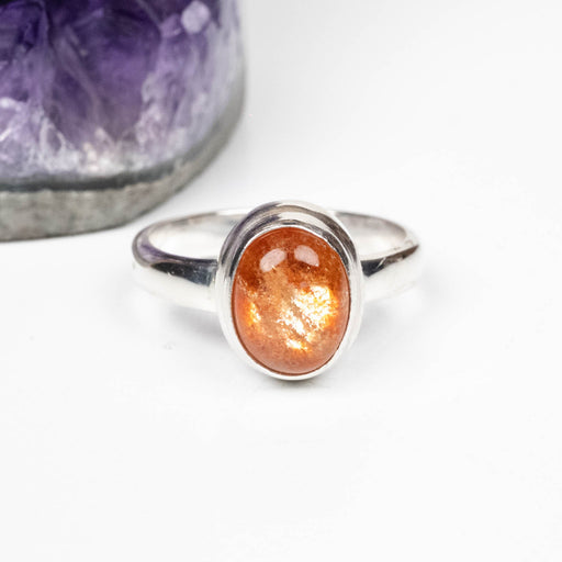 Sunstone Ring 9x7mm Size 6 .925 Silver - InnerVision Crystals