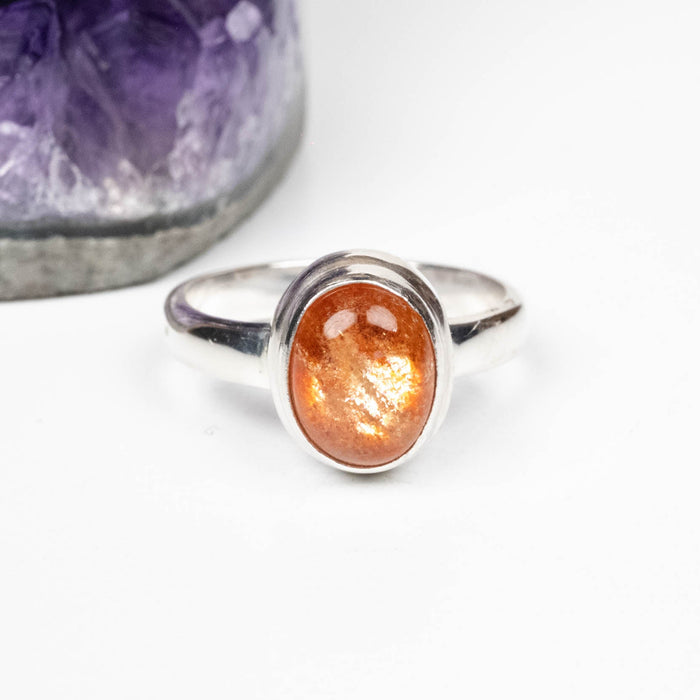 Sunstone Ring 9x7mm Size 6 .925 Silver - InnerVision Crystals
