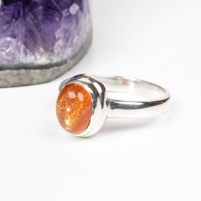 Sunstone Ring 9x7mm Size 8 .925 Silver - InnerVision Crystals