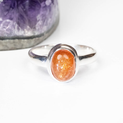 Sunstone Ring 9x7mm Size 8 .925 Silver - InnerVision Crystals
