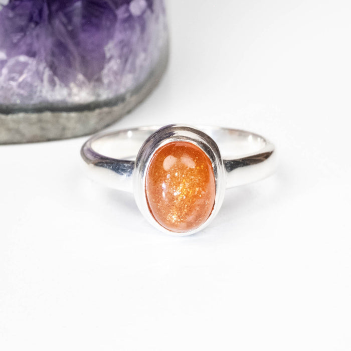 Sunstone Ring 9x7mm Size 8 .925 Silver - InnerVision Crystals