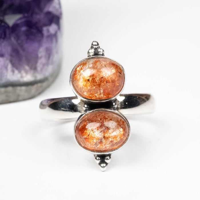 Sunstone Ring 9x7mm Size 9 .925 Silver - InnerVision Crystals