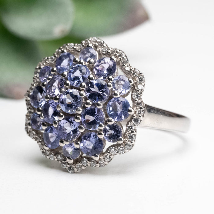 Tanzanite 3mm + 1mm White Topaz Ring Size 9 .925 Silver - InnerVision Crystals