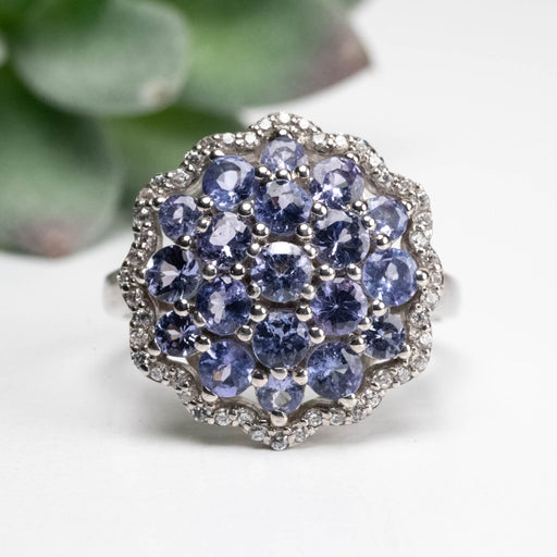Tanzanite 3mm + 1mm White Topaz Ring Size 9 .925 Silver - InnerVision Crystals