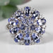 Tanzanite 4x3mm + 2.5mm + 1mm White Topaz Ring Size 8 .925 Silver - InnerVision Crystals