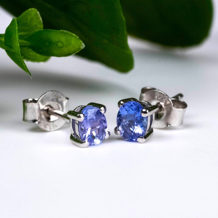 Tanzanite Stud Earrings 5x4mm .925 Silver