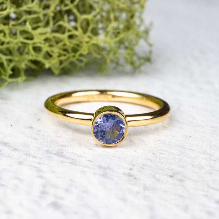 Tanzanite Ring 4mm Size 4 .925 Silver + 18k Gold - InnerVision Crystals