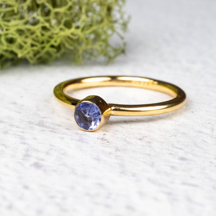 Tanzanite Ring 4mm Size 7 .925 Silver + 18k Gold - InnerVision Crystals